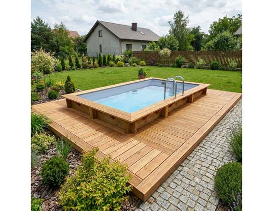 Altanka - Piscine hors sol en bois AQUA 4.65 x 2.85 - H.1.24 m, gris clair, fixations à visser - BAS7306OSPL2 - ALTANKA - Image 3