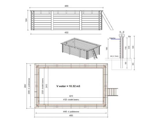Altanka - Piscine hors sol en bois AQUA 4.65 x 2.85 - H.1.24 m, gris clair, fixations à visser - BAS7306OSPL2 - ALTANKA - Image 4