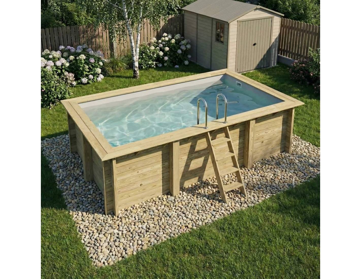 Altanka - Piscine hors sol en bois AQUA 4.65 x 2.85 - H.1.24 m, gris clair, fixations à visser - BAS7306OSPL2 - ALTANKA - Image 2