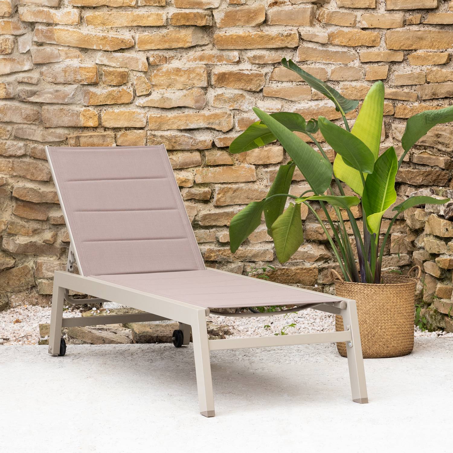 Happy Garden - Bain de soleil BARBADOS en textilène taupe - aluminium taupe - HAPPY GARDEN - Image 2