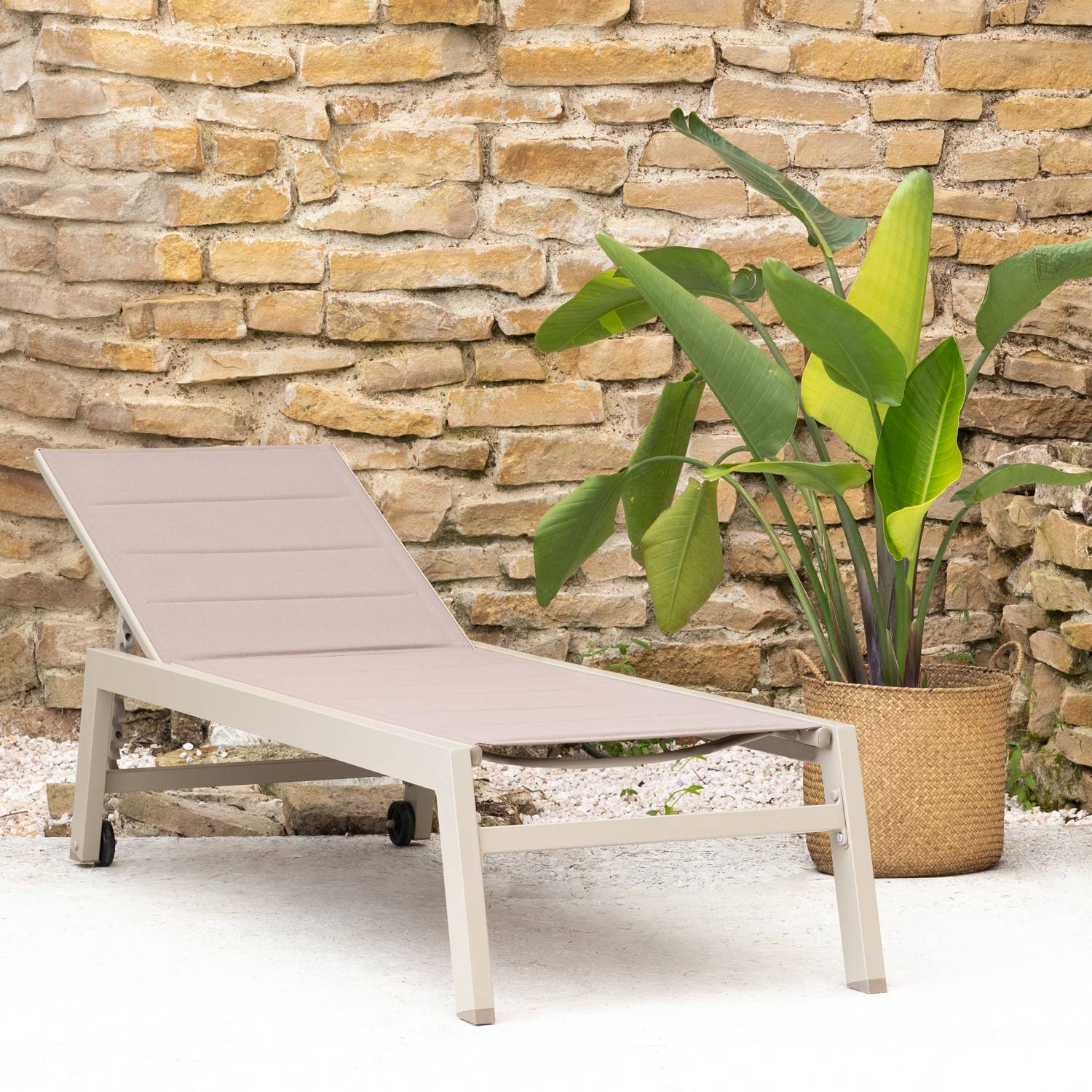 Happy Garden - Bain de soleil BARBADOS en textilène taupe - aluminium taupe - HAPPY GARDEN - Image 7