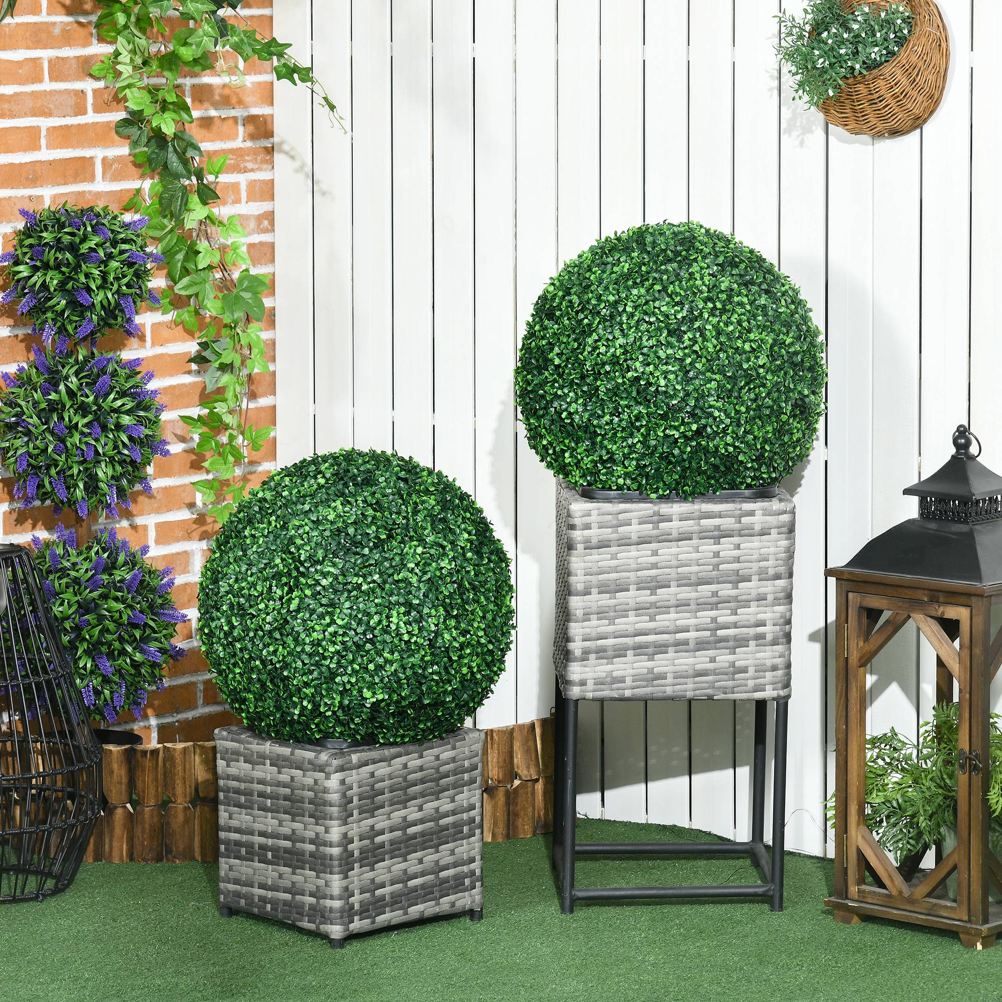 Sans Marque - Lot 2 boules de buis, plantes artificielles, protection UV, déco, int./ext., vert - Image 4
