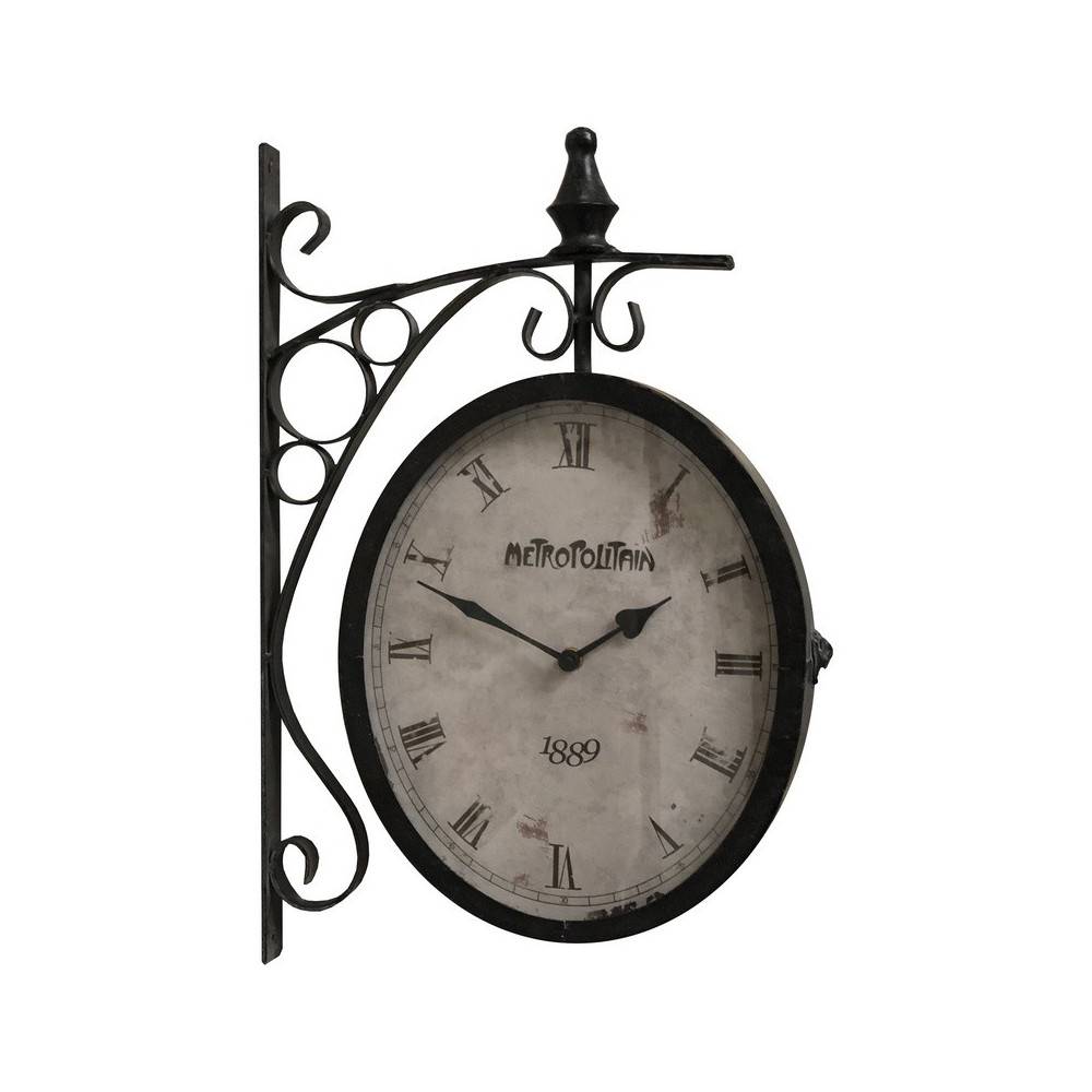 Horloge murale décorative gare double face vintage métal gris 48cm Chemin de campagne - Image 1