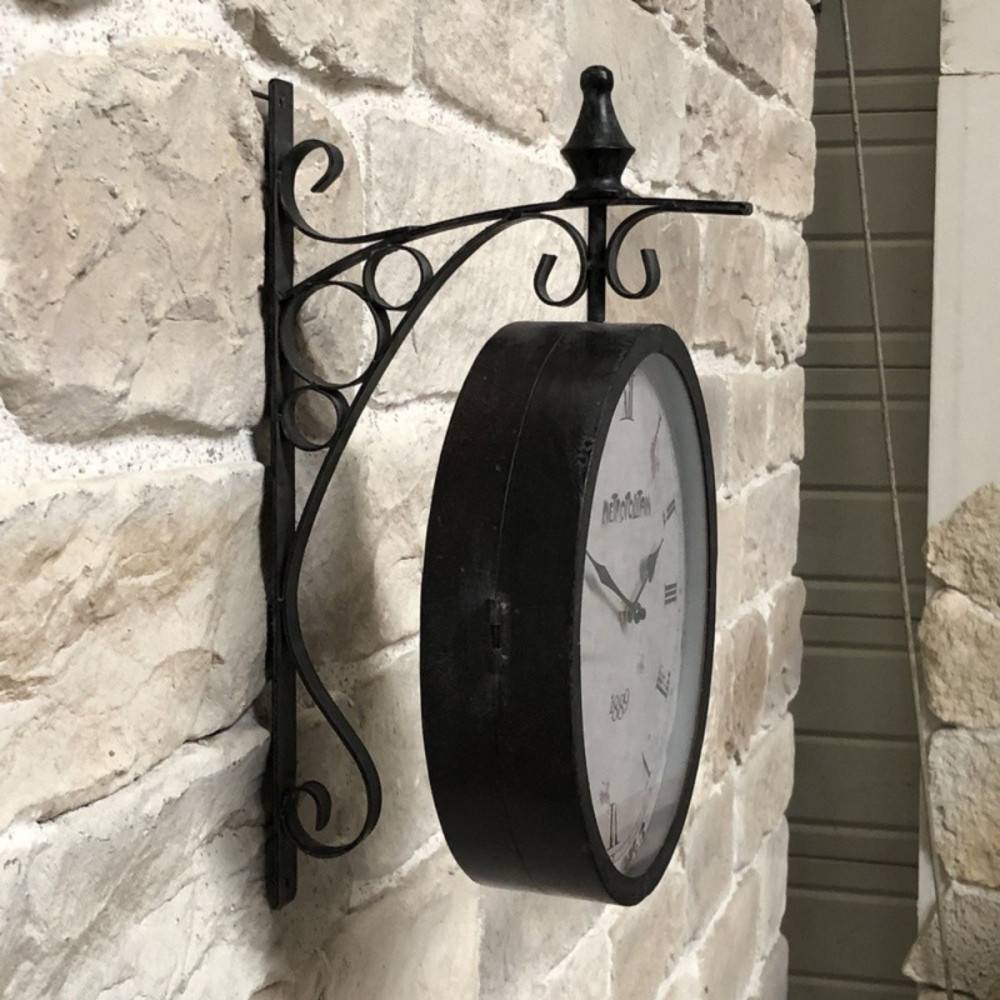 Horloge murale décorative gare double face vintage métal gris 48cm Chemin de campagne - Image 2