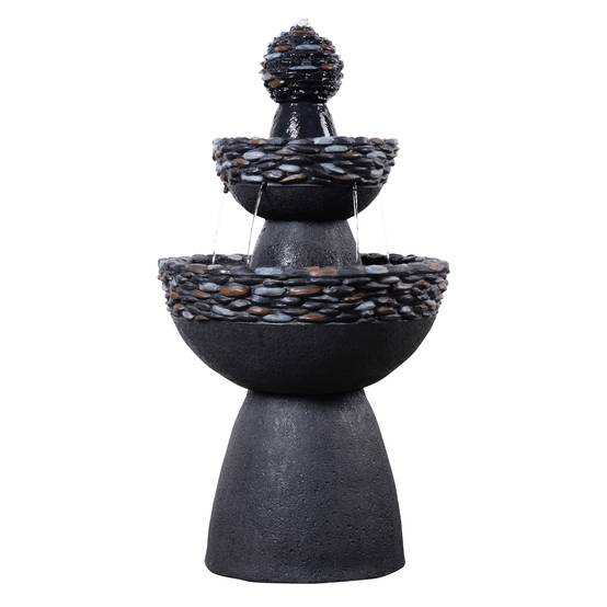 Fontaine 3 niveaux piédestal jardin finition pierre gris foncé, 93cm, Teamson Home