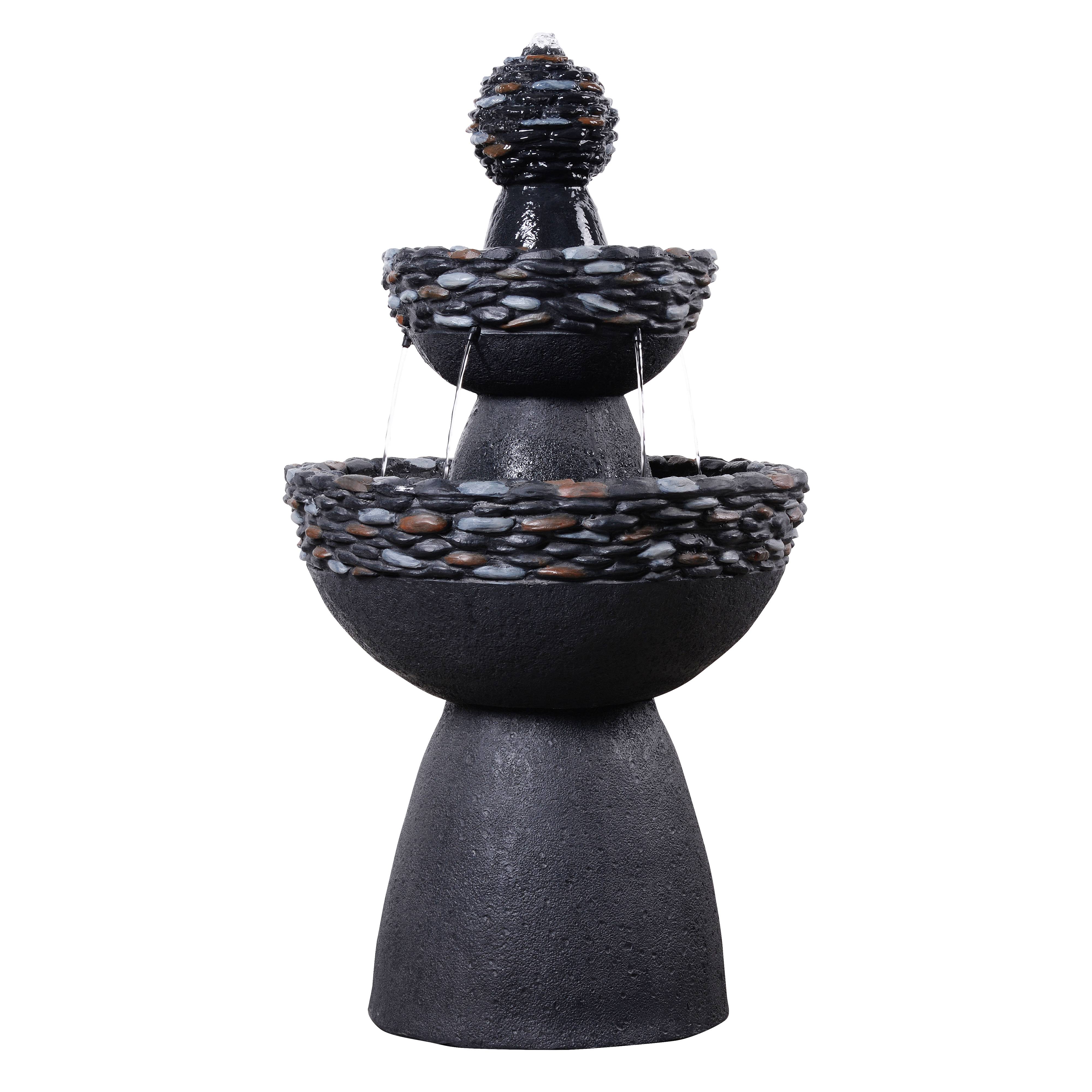 Fontaine 3 niveaux piédestal jardin finition pierre gris foncé, 93cm, Teamson Home