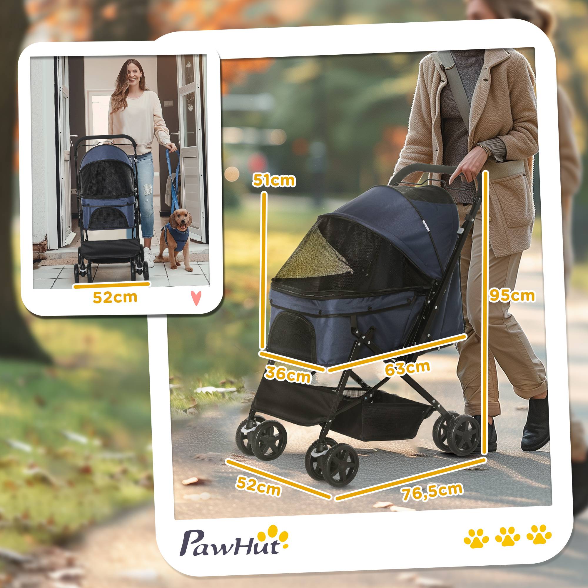 Poussette pour animaux en polyester bleu 76.5 x 52 x 95 cm - PANGIVO - Image 3