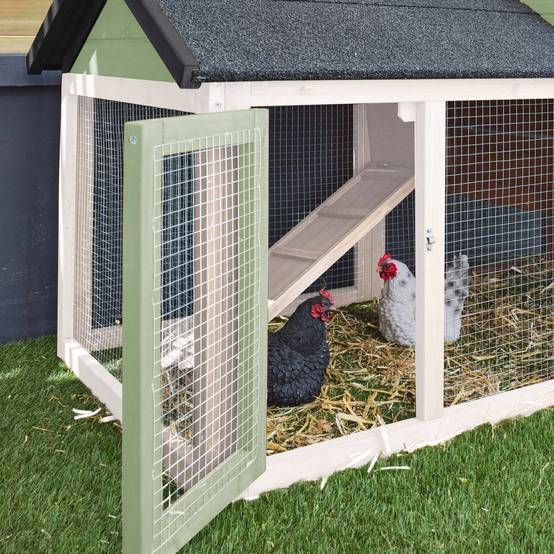 sweeek - Poulailler en bois blanc et vert GALINETTE. 3 poules. cage à poule avec enclos | sweeek - Image 4