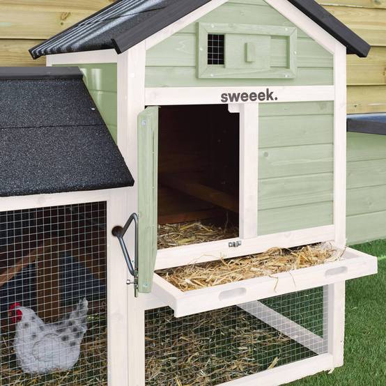 sweeek - Poulailler en bois blanc et vert GALINETTE. 3 poules. cage à poule avec enclos | sweeek - Image 3