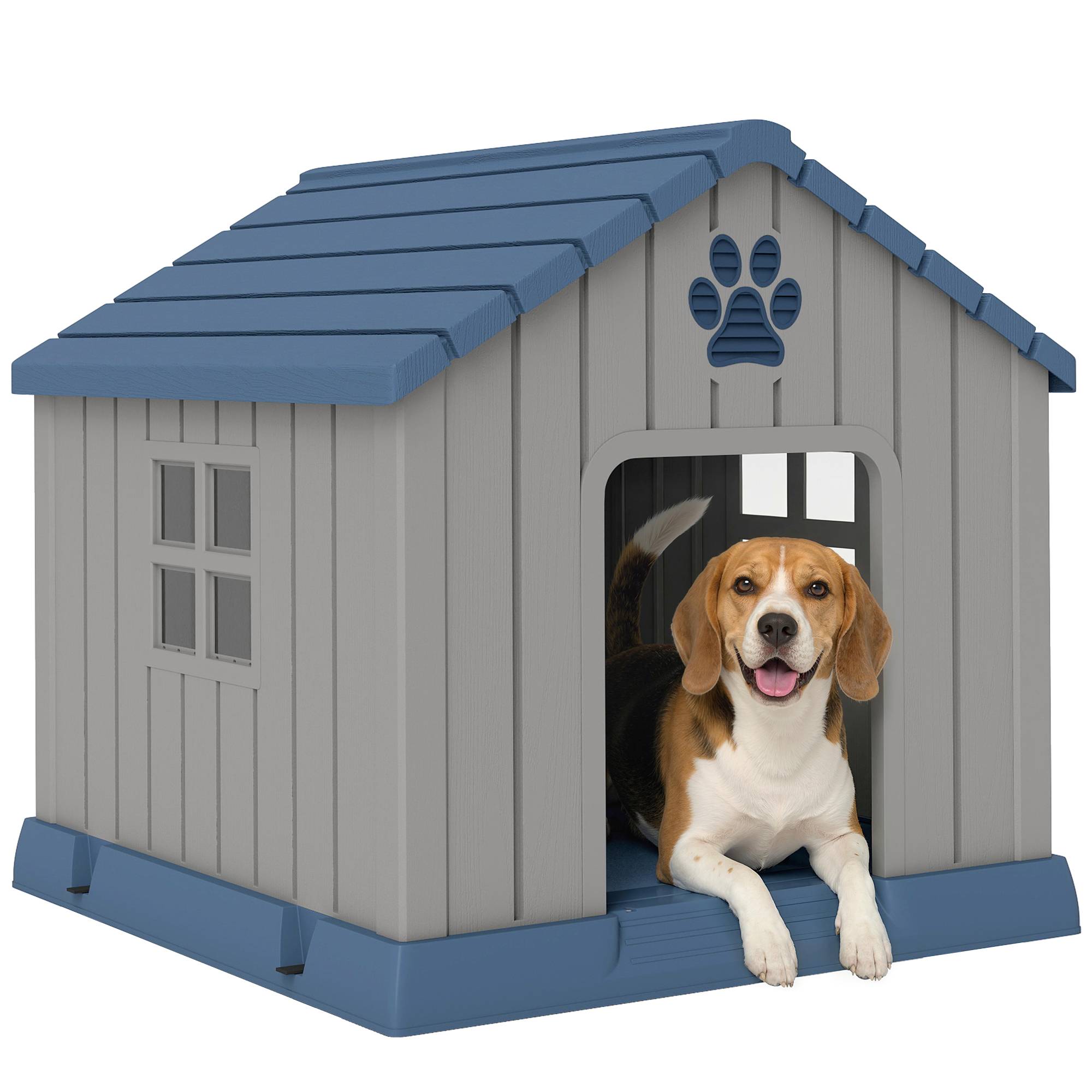 Niche pour chien extérieur maison chien extérieur bouches d'aération et plancher suréleveé 85 x 79 x 82 cm bleu - Image 1