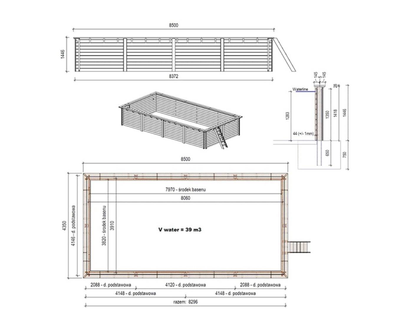 Altanka - Piscine hors sol en bois AQUA 8.5 x 4.35 - H.1.45 m, gris clair, fixations à sceller - BAS7309OSPI2 - ALTANKA - Image 4