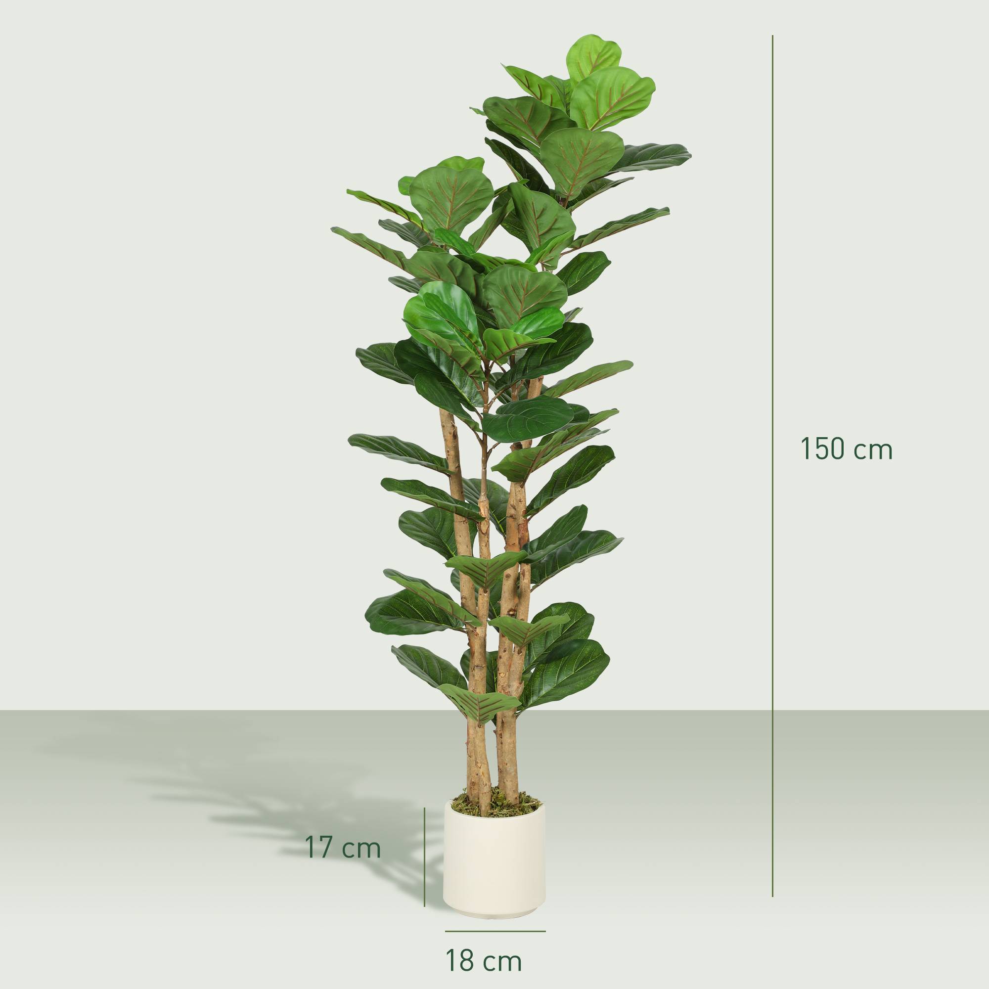 Sans Marque - Plante artificielle intérieure 150 cm Figuier lyre arbre artificiel avec pot en plastique et tronc en bois massif, vert - Image 5