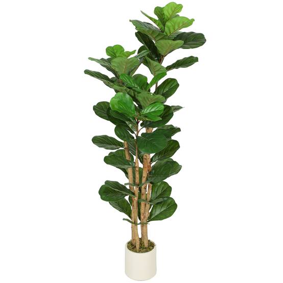 Sans Marque - Plante artificielle intérieure 150 cm Figuier lyre arbre artificiel avec pot en plastique et tronc en bois massif, vert - Image 2