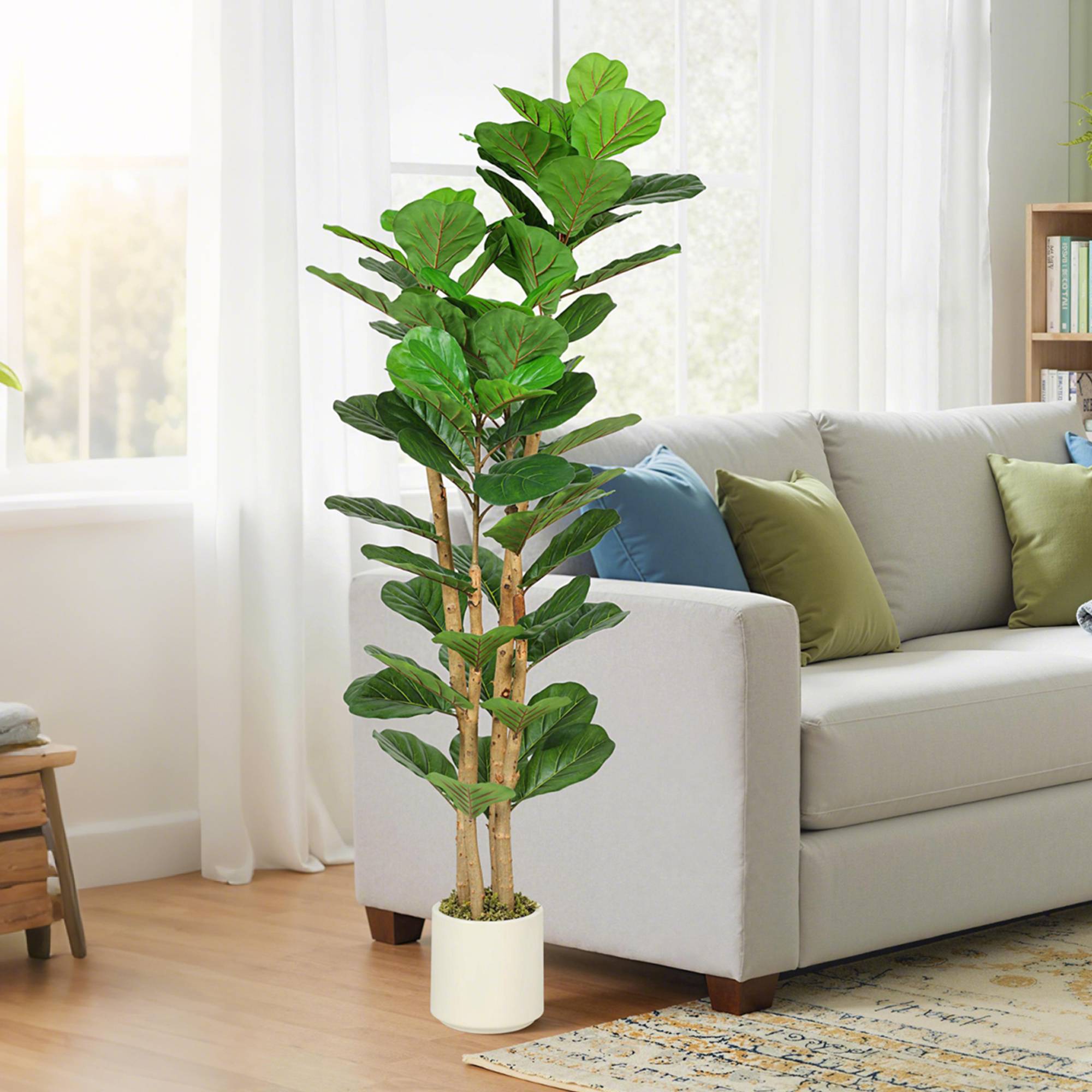 Sans Marque - Plante artificielle intérieure 150 cm Figuier lyre arbre artificiel avec pot en plastique et tronc en bois massif, vert - Image 3