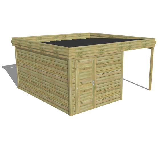 ABRI DE JARDIN bois autoclave 27mm - 4,64x4,34m / 20m2 - Bac acier - Abri Français - Image 1