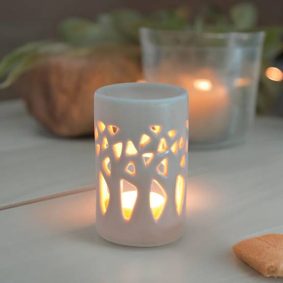 Diffuseur Huile Essentielle et Parfum – Bougeoir Aromathérapie en Céramique Grise-Projection de Lumière – Haut: 11 cm - Zen'Arôme - Image 4