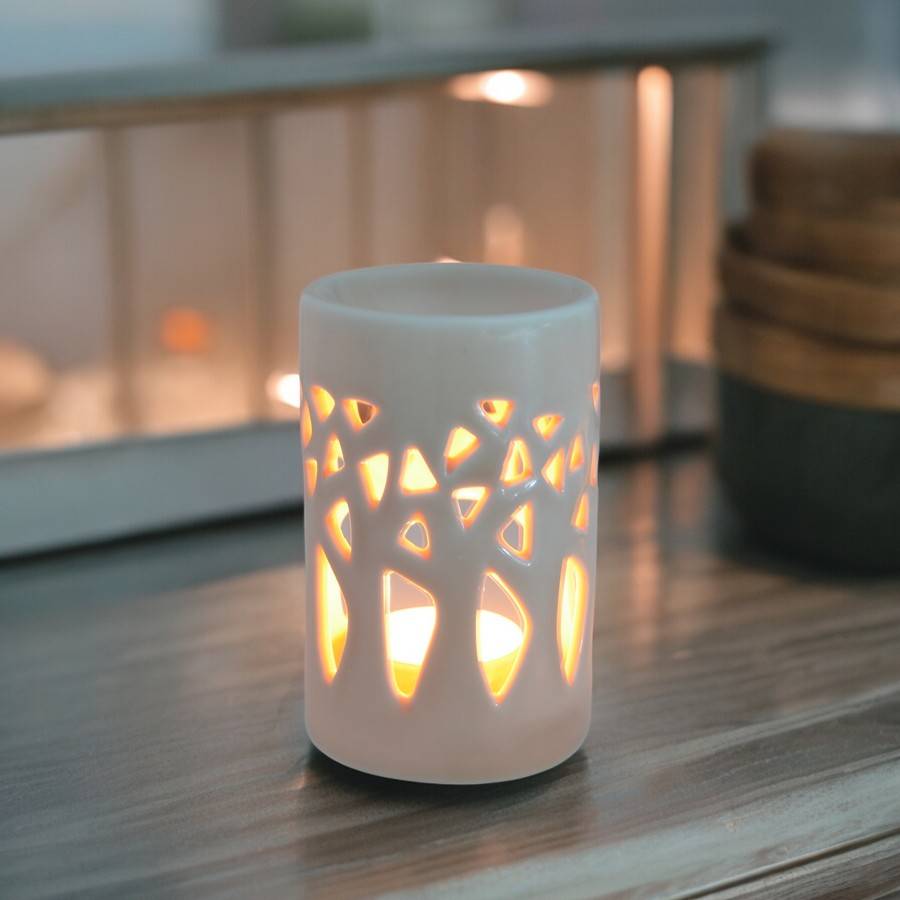 Diffuseur Huile Essentielle et Parfum – Bougeoir Aromathérapie en Céramique Grise-Projection de Lumière – Haut: 11 cm - Zen'Arôme - Image 6