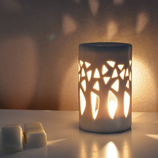 Diffuseur Huile Essentielle et Parfum – Bougeoir Aromathérapie en Céramique Grise-Projection de Lumière – Haut: 11 cm - Zen'Arôme - Image 3