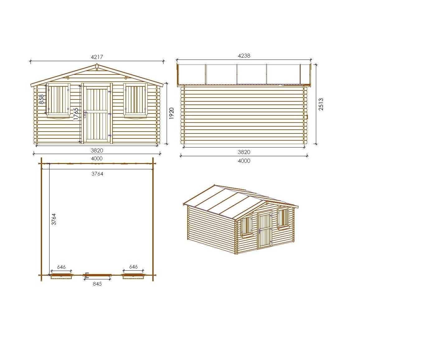 Altanka - Abri de jardin en bois - 4x4 m + terrasse avec balustrade et avant-toit en bois - 24 m2 - Traité - DOM144+DOM78+DOM79+POD05 - ALTANKA - Image 2
