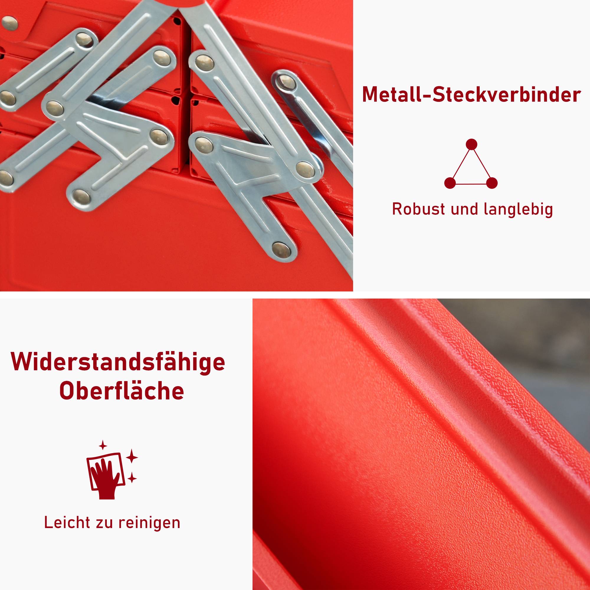 Sans Marque - Boîte à outils boîte à outils 5 compartiments à charnières en acier (SPCC) rouge 56 x 20 x 41 cm - Image 8
