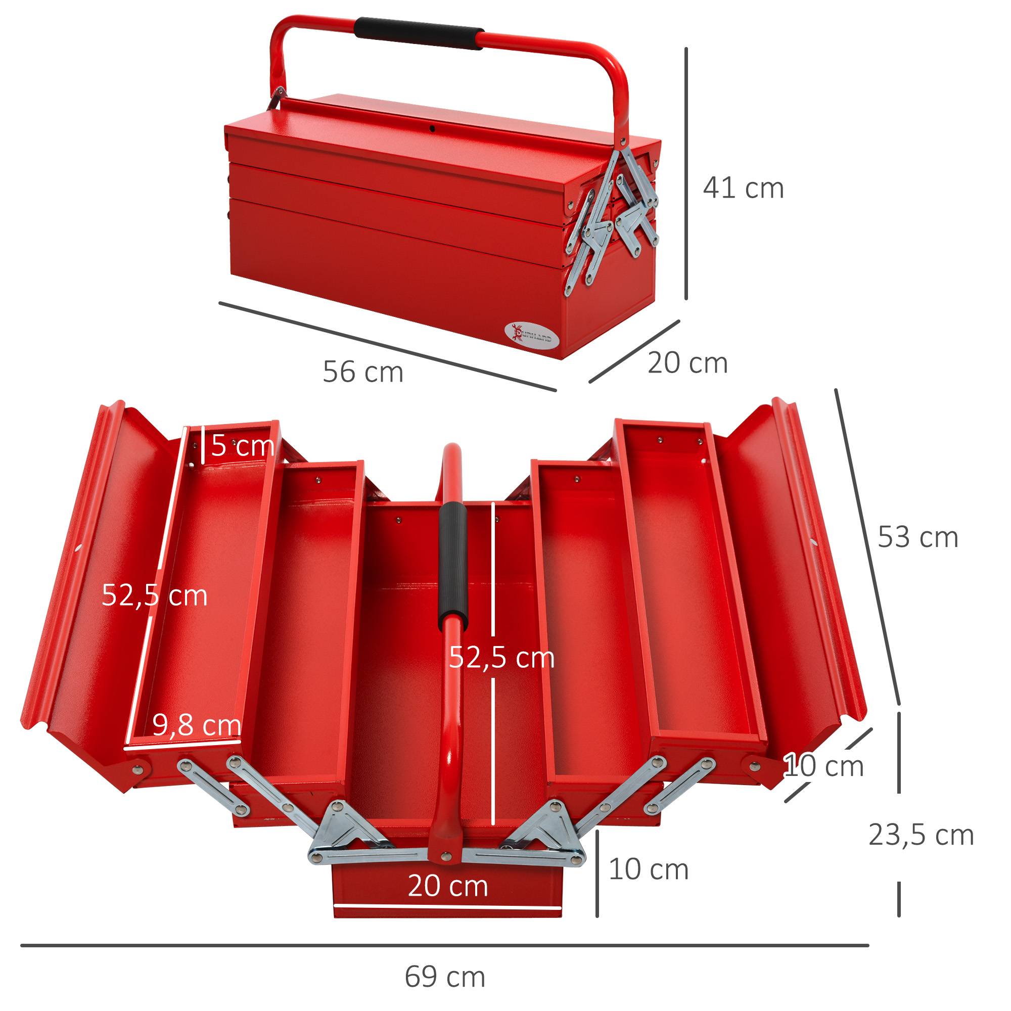 Sans Marque - Boîte à outils boîte à outils 5 compartiments à charnières en acier (SPCC) rouge 56 x 20 x 41 cm - Image 5