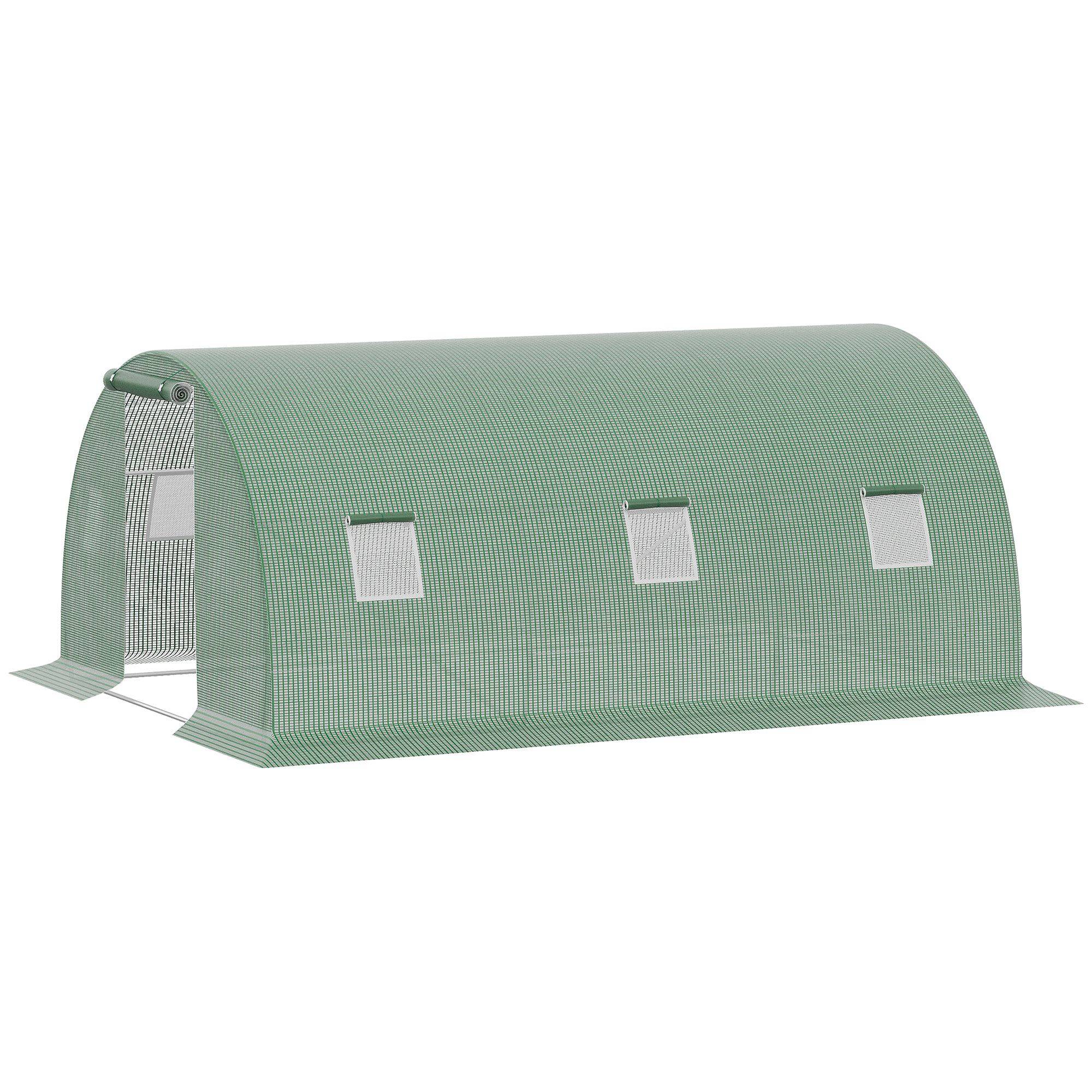 Sans Marque - Serre de jardin tunnel 13,5 m² 6 fenêtres porte zippée enroulable châssis acier galvanisé bâche PE 4,5 x 3 x 2 m vert - Image 2