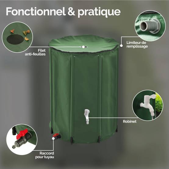 Linxor - Réservoir souple, récupérateur d'eau de pluie pliable - 500 L - Vert - Linxor - Image 3