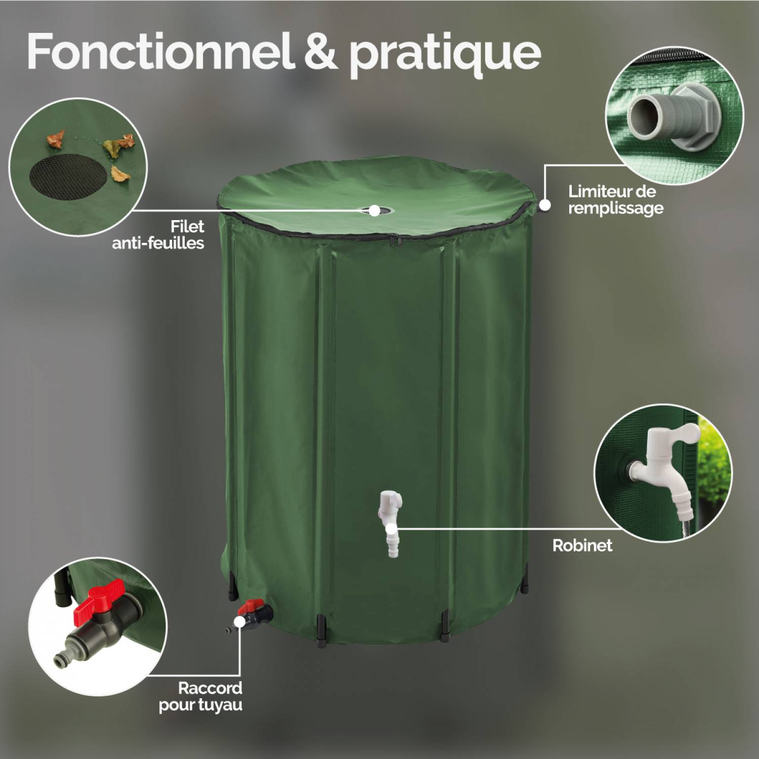 Linxor - Réservoir souple, récupérateur d'eau de pluie pliable - 500 L - Vert - Linxor - Image 3
