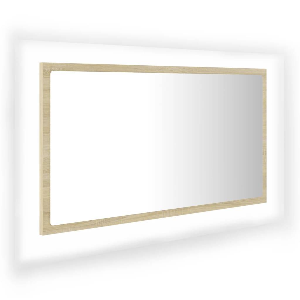 Miroir led de salle de bain 80 x 8,5 x 37 cm acrylique chêne - Image 2