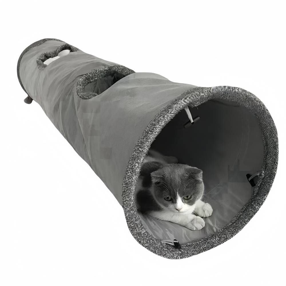 IntiMeg - Tunnel pliable en daim pour chat Gris IntiMeg