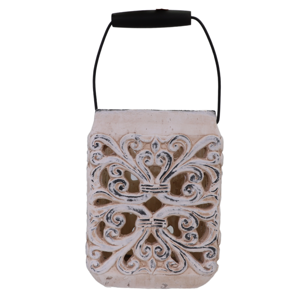Lanterne extérieur jardin à poser bougie ancienne béton crème 24cm Chemin de campagne - Image 1