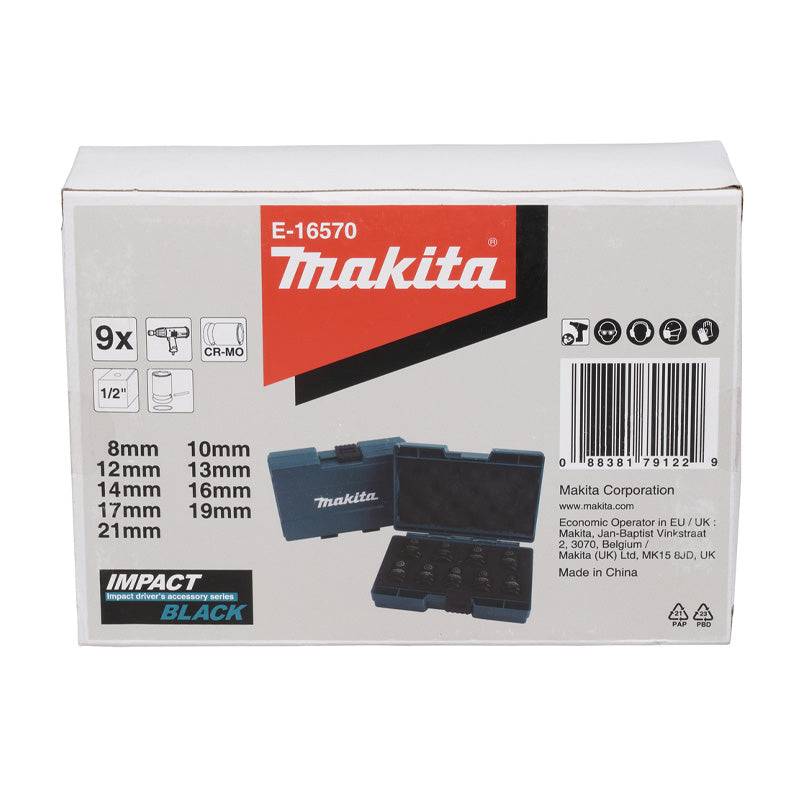 Coffret de 9 douilles carrée 1/2" IMPACT BLACK Makita E-16570 de 8 à 21mm Makita - Image 4