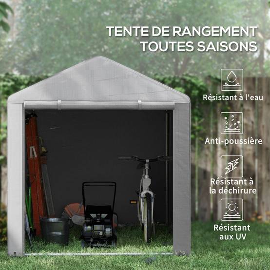 Abri de jardin tente de stockage imperméable abri moto porte enroulable fermeture éclair, 160 x 218 x 172 cm, gris clair - Image 7