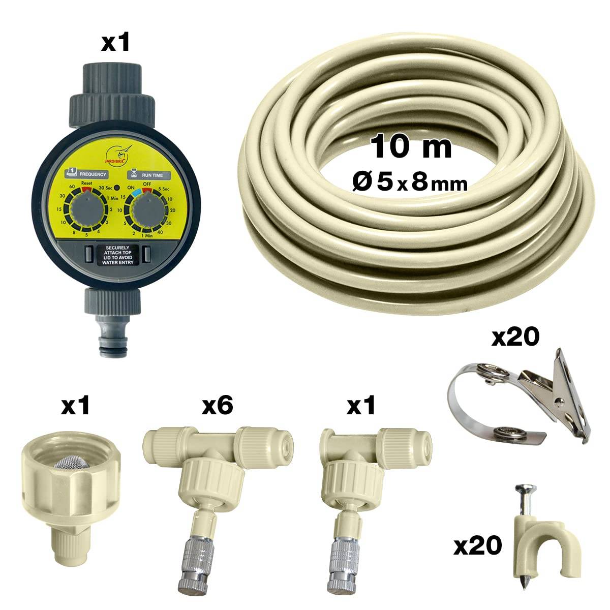 Jardibric - Kit Complet de Brumisation Jardibric Fixe BRU071 avec Temporisateur 10m de Tuyau 6 Jonctions Buses Anti Goutte à 2 Bars 20 Pinces et 20 Cavaliers - Image 6