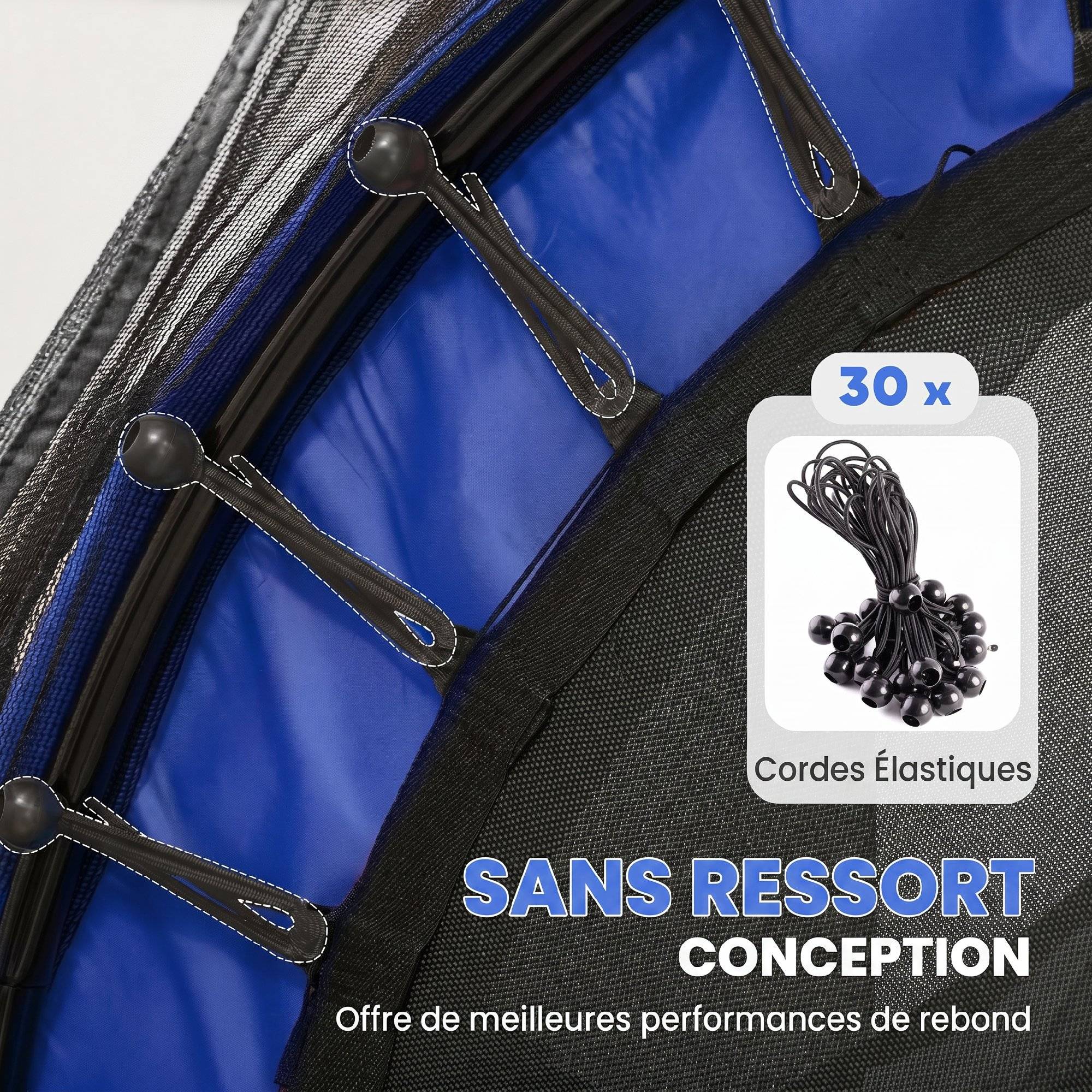 Trampoline Enfant Ø 1,63 × 1,9H m Filet de sécurité Porte zipée Couvre-Ressorts 6 poteaux rembourrés Inclus Bleu - Image 6