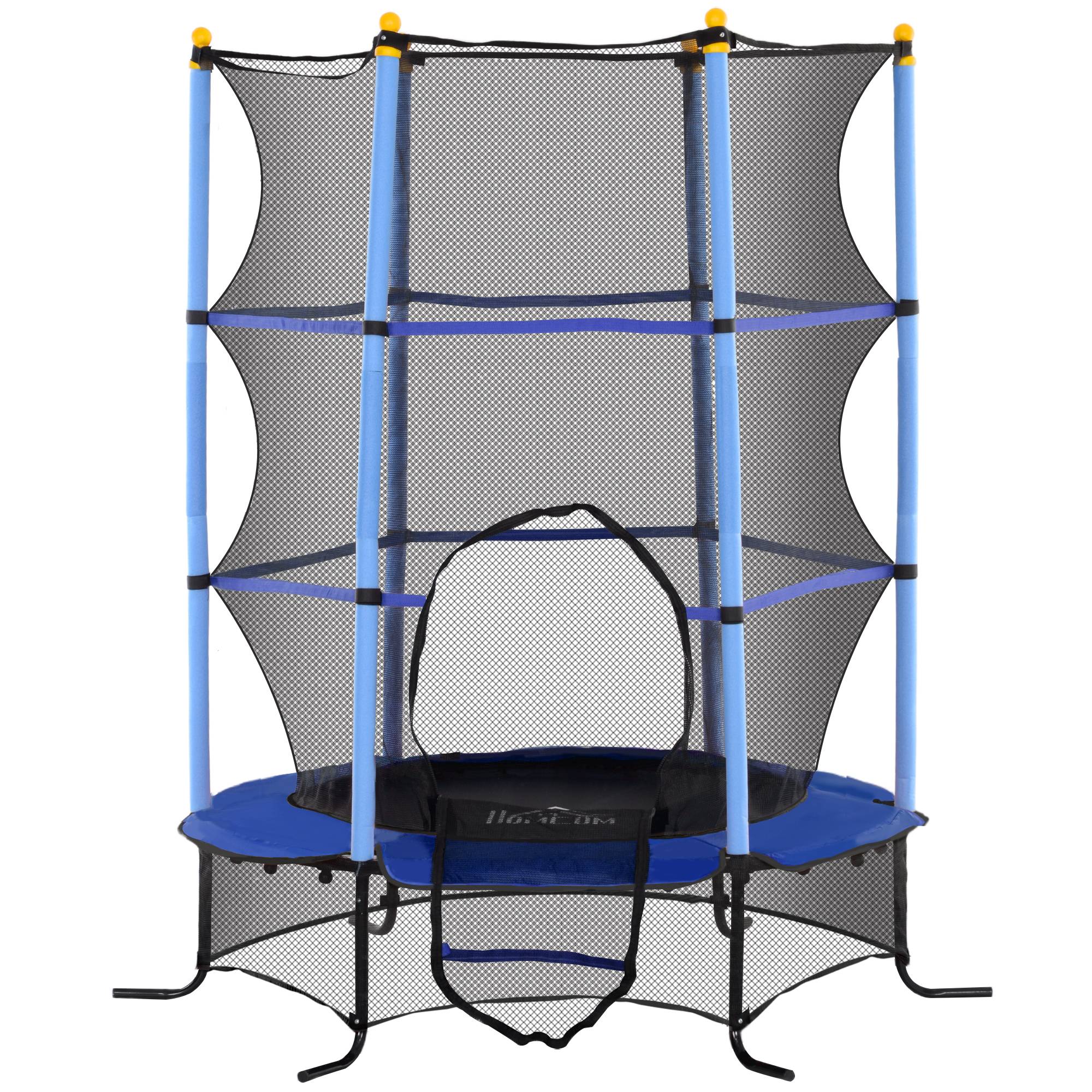 Trampoline Enfant Ø 1,63 × 1,9H m Filet de sécurité Porte zipée Couvre-Ressorts 6 poteaux rembourrés Inclus Bleu - Image 2