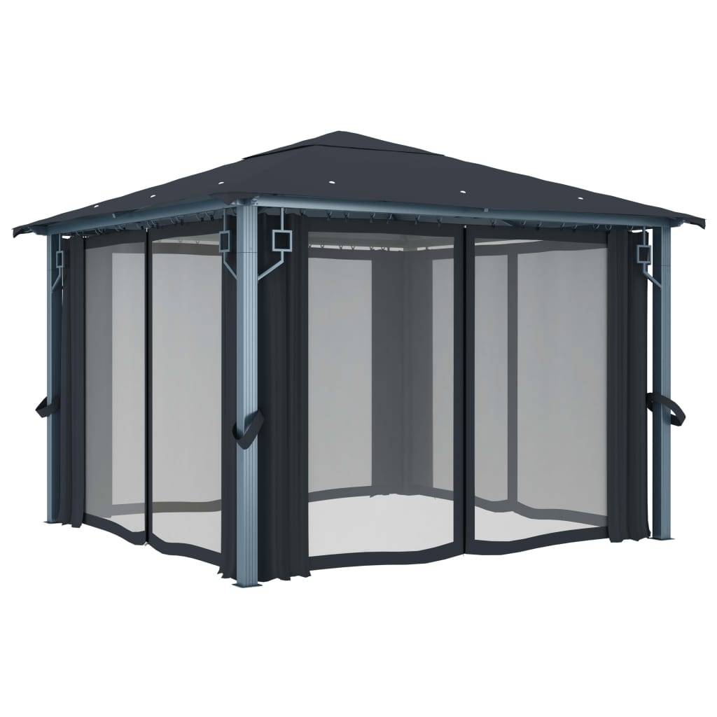 Tonnelle Aluminium Anthracite avec Rideau et LED 3 x 3 x 2.7 m - PANGIVO - Image 6