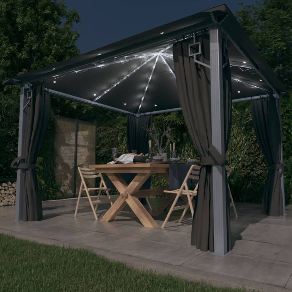 Tonnelle Aluminium Anthracite avec Rideau et LED 3 x 3 x 2.7 m - PANGIVO - Image 1