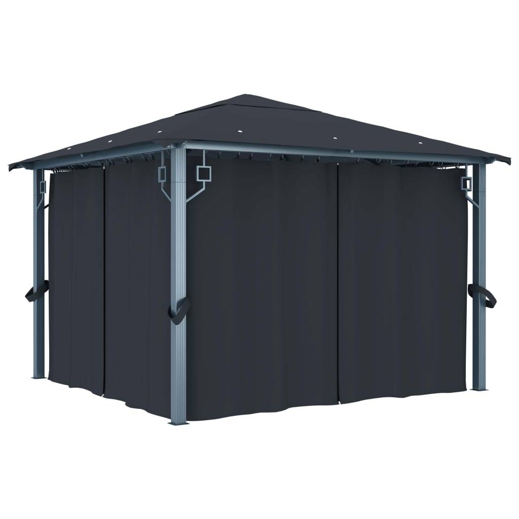 Tonnelle Aluminium Anthracite avec Rideau et LED 3 x 3 x 2.7 m - PANGIVO - Image 4