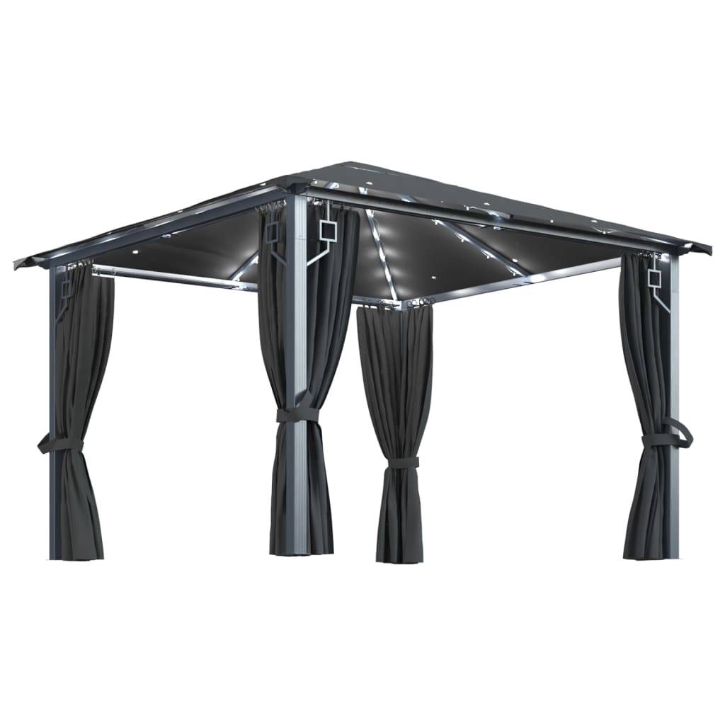Tonnelle Aluminium Anthracite avec Rideau et LED 3 x 3 x 2.7 m - PANGIVO - Image 2