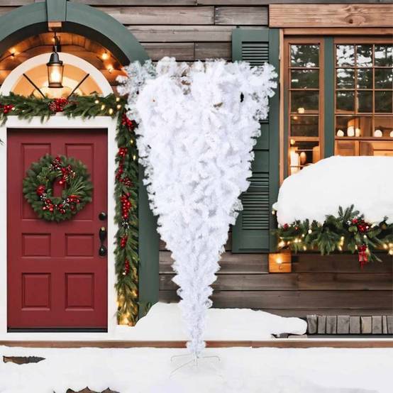 Maison Chic - Sapin de Noël | Arbre de Noël artificiel renversé avec support Blanc 210 cm Maison Chic - Image 1