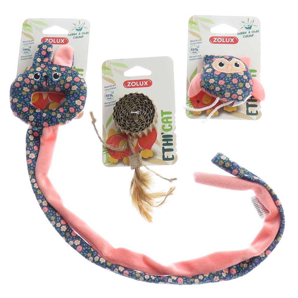 3 jouets, chouette, disque carton et jouet de porte tissu fleur,  pour chat - Image 4