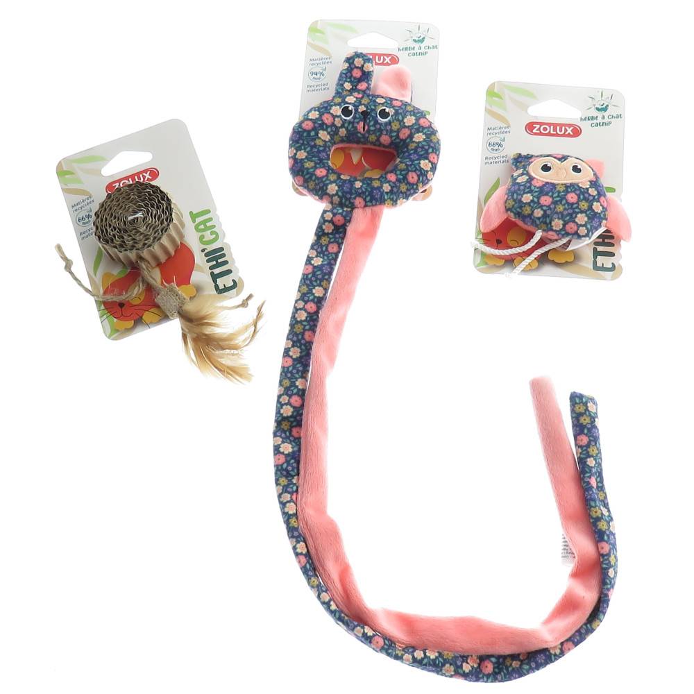 3 jouets, chouette, disque carton et jouet de porte tissu fleur,  pour chat - Image 1