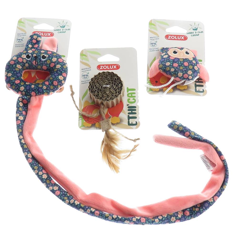 3 jouets, chouette, disque carton et jouet de porte tissu fleur,  pour chat - Image 2