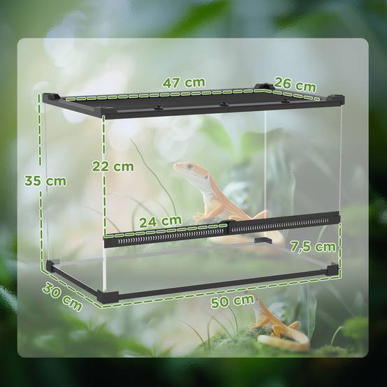 Terrarium Reptiles Verre Trempé Habitat Humide Ventilation Avant 50x30x35cm Noir - ComfortXL Outdoor Living - Image 5