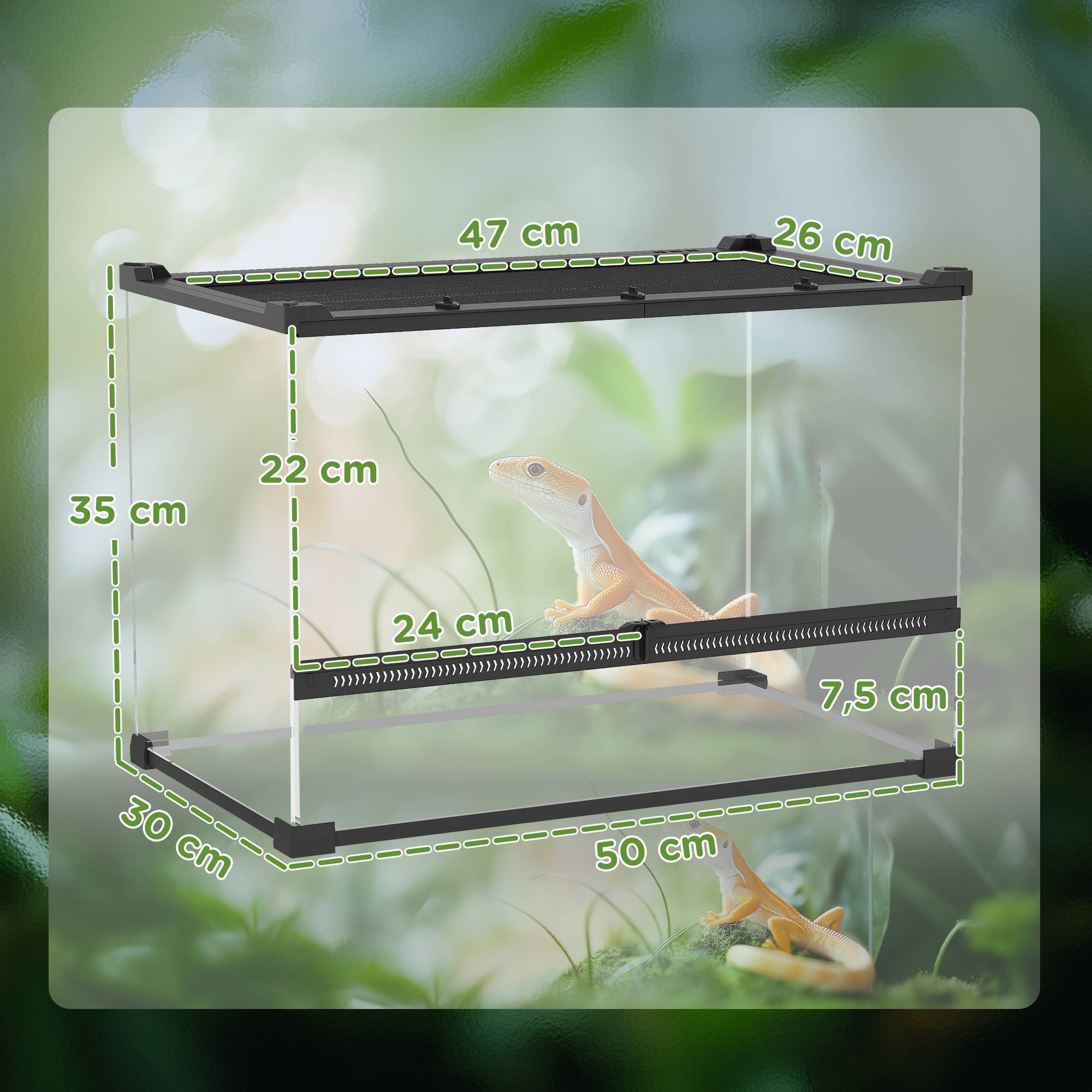 Terrarium Reptiles Verre Trempé Habitat Humide Ventilation Avant 50x30x35cm Noir - ComfortXL Outdoor Living - Image 5