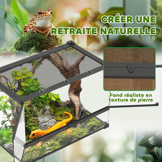 Terrarium Reptiles Verre Trempé Habitat Humide Ventilation Avant 50x30x35cm Noir - ComfortXL Outdoor Living - Image 7