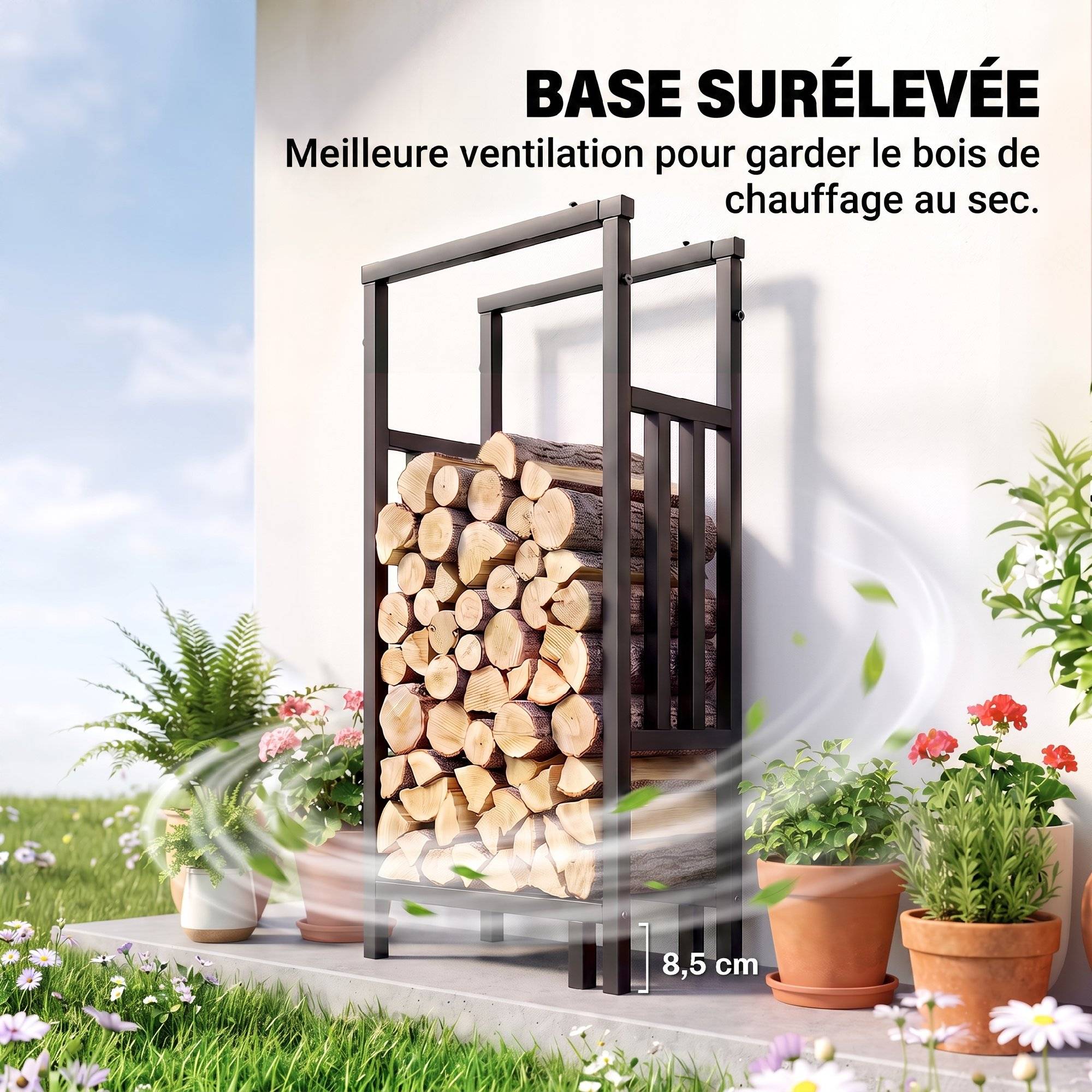 ComfortXL - Range-bûches réglable acier noir 45,5-75,5 x 25 x 98-170 cm charge 100 kg - ComfortXL Outdoor Living - Image 7