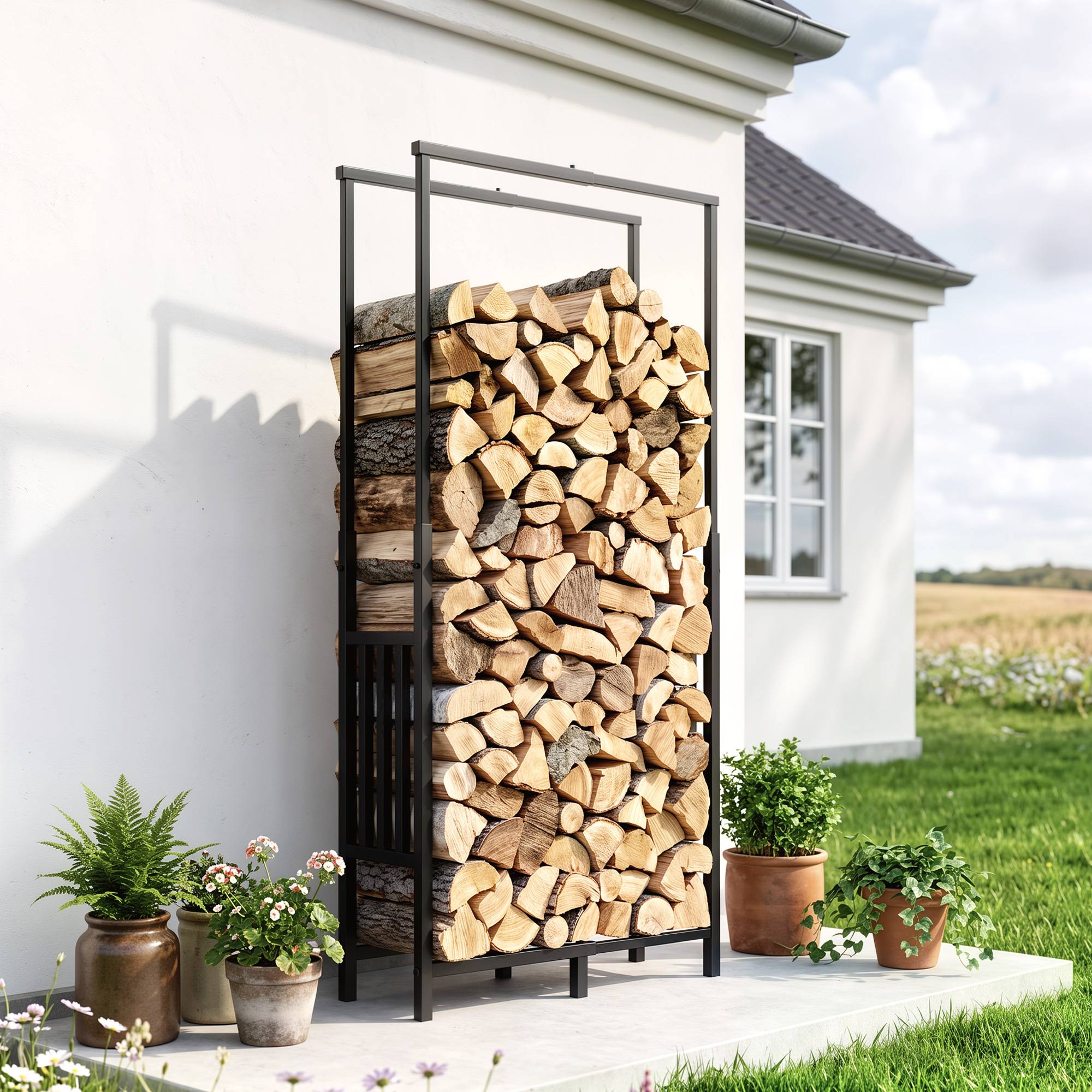 ComfortXL - Range-bûches réglable acier noir 45,5-75,5 x 25 x 98-170 cm charge 100 kg - ComfortXL Outdoor Living - Image 9
