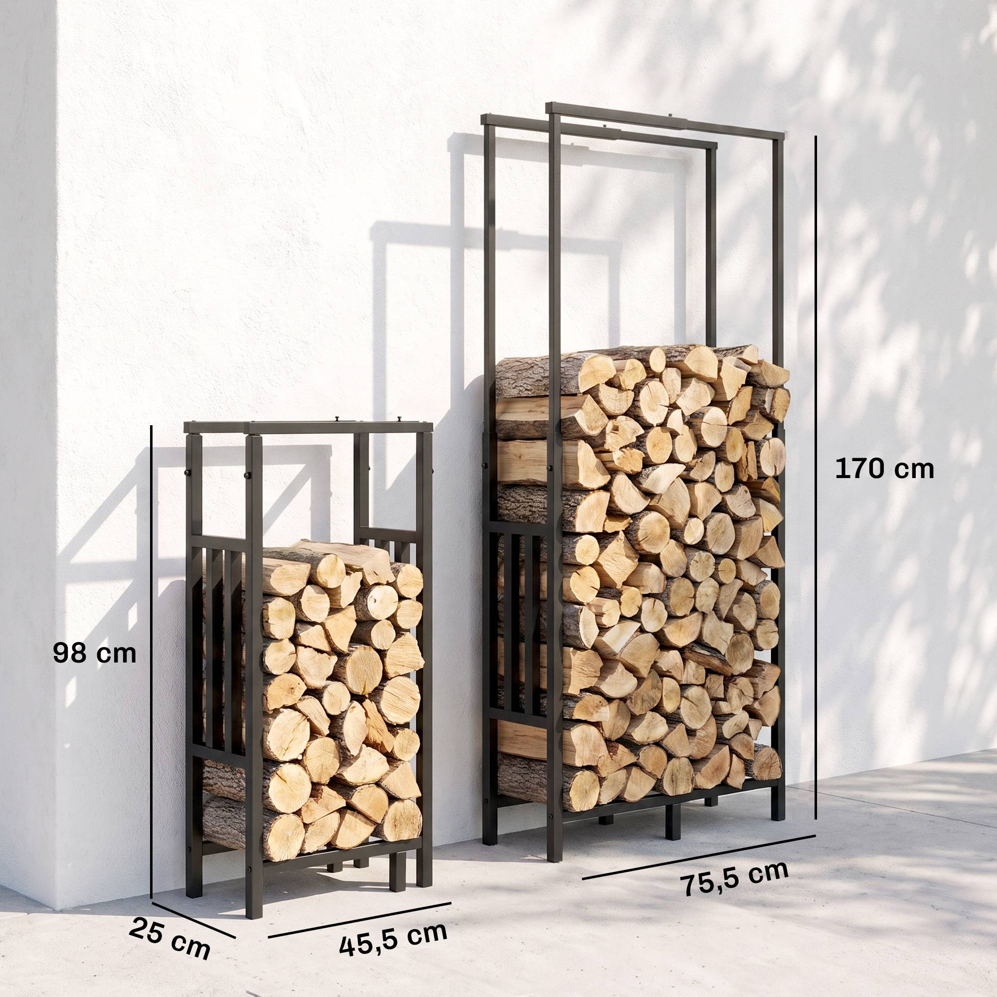 ComfortXL - Range-bûches réglable acier noir 45,5-75,5 x 25 x 98-170 cm charge 100 kg - ComfortXL Outdoor Living - Image 4
